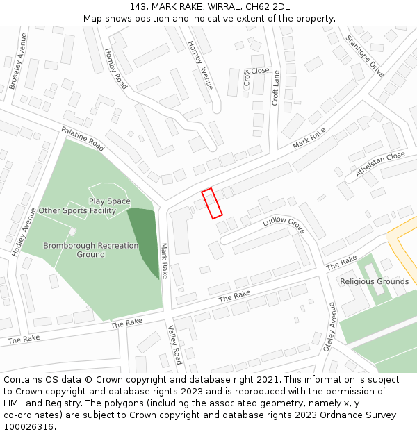143, MARK RAKE, WIRRAL, CH62 2DL: Location map and indicative extent of plot