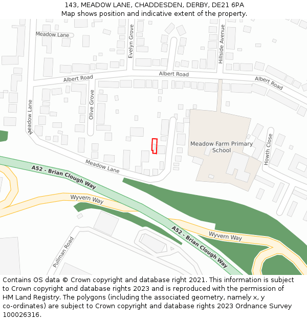 143, MEADOW LANE, CHADDESDEN, DERBY, DE21 6PA: Location map and indicative extent of plot