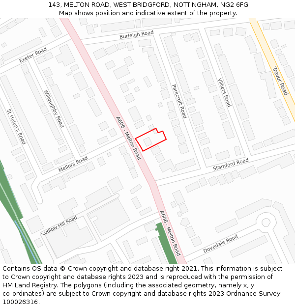 143, MELTON ROAD, WEST BRIDGFORD, NOTTINGHAM, NG2 6FG: Location map and indicative extent of plot