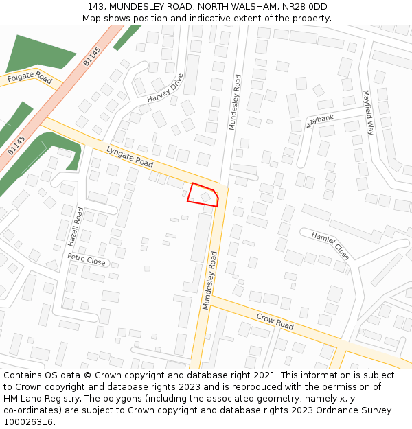 143, MUNDESLEY ROAD, NORTH WALSHAM, NR28 0DD: Location map and indicative extent of plot