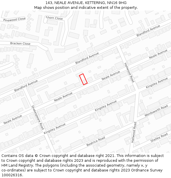 143, NEALE AVENUE, KETTERING, NN16 9HG: Location map and indicative extent of plot