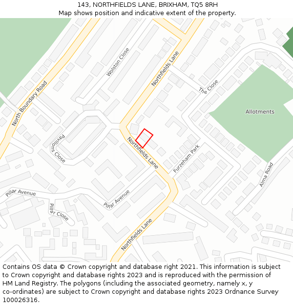 143, NORTHFIELDS LANE, BRIXHAM, TQ5 8RH: Location map and indicative extent of plot