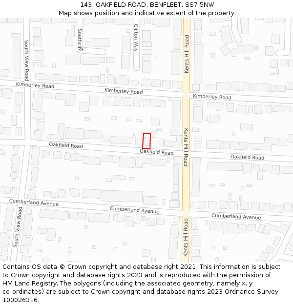 143, OAKFIELD ROAD, BENFLEET, SS7 5NW: Location map and indicative extent of plot