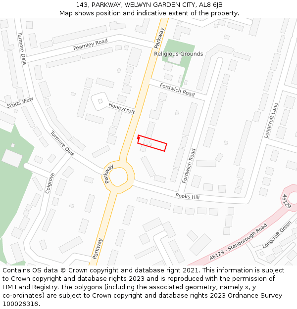 143, PARKWAY, WELWYN GARDEN CITY, AL8 6JB: Location map and indicative extent of plot