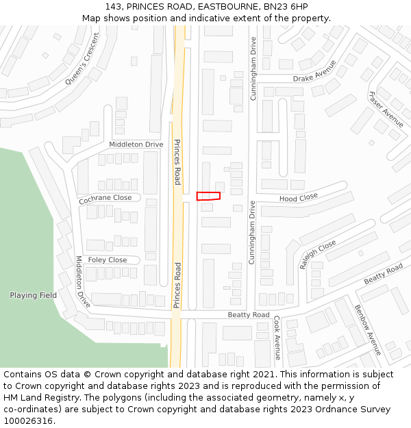 143, PRINCES ROAD, EASTBOURNE, BN23 6HP: Location map and indicative extent of plot