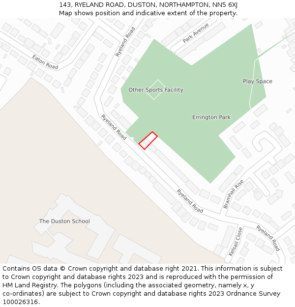 143, RYELAND ROAD, DUSTON, NORTHAMPTON, NN5 6XJ: Location map and indicative extent of plot