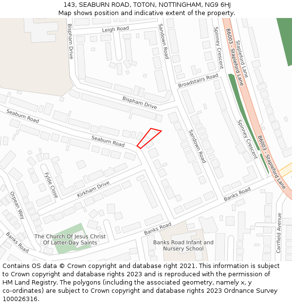 143, SEABURN ROAD, TOTON, NOTTINGHAM, NG9 6HJ: Location map and indicative extent of plot