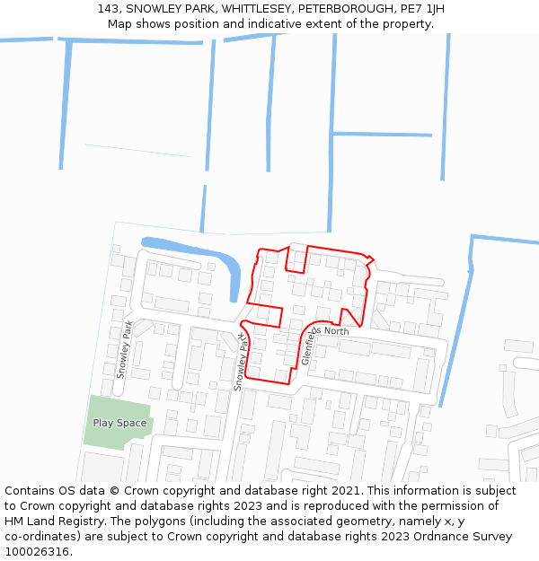 143, SNOWLEY PARK, WHITTLESEY, PETERBOROUGH, PE7 1JH: Location map and indicative extent of plot