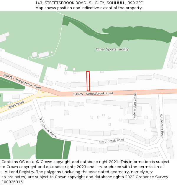 143, STREETSBROOK ROAD, SHIRLEY, SOLIHULL, B90 3PF: Location map and indicative extent of plot