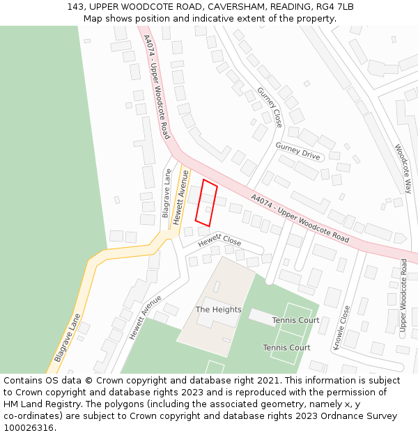 143, UPPER WOODCOTE ROAD, CAVERSHAM, READING, RG4 7LB: Location map and indicative extent of plot