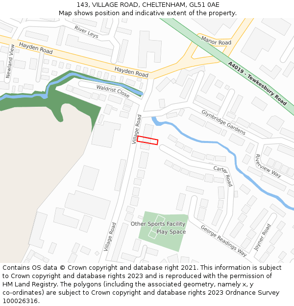 143, VILLAGE ROAD, CHELTENHAM, GL51 0AE: Location map and indicative extent of plot