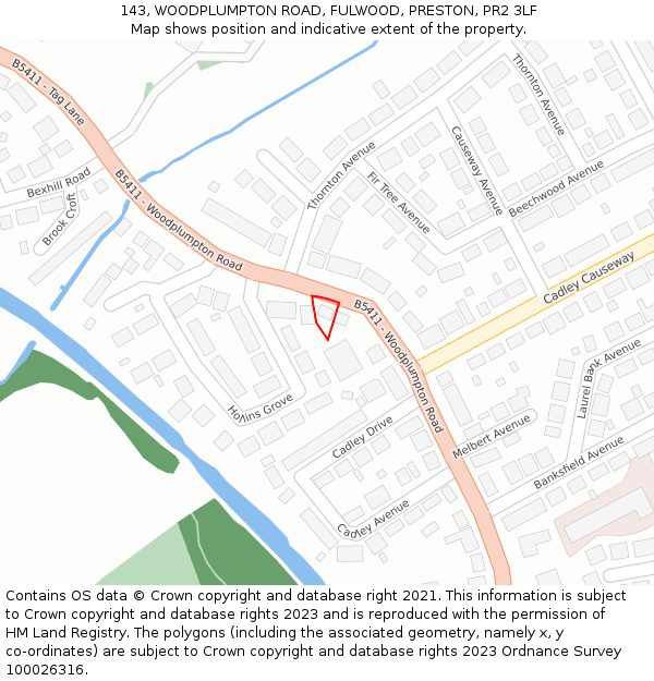 143, WOODPLUMPTON ROAD, FULWOOD, PRESTON, PR2 3LF: Location map and indicative extent of plot