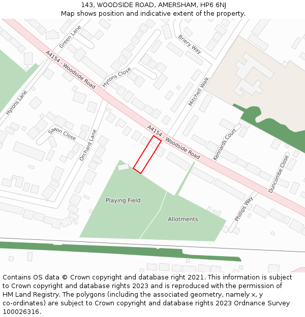 143, WOODSIDE ROAD, AMERSHAM, HP6 6NJ: Location map and indicative extent of plot