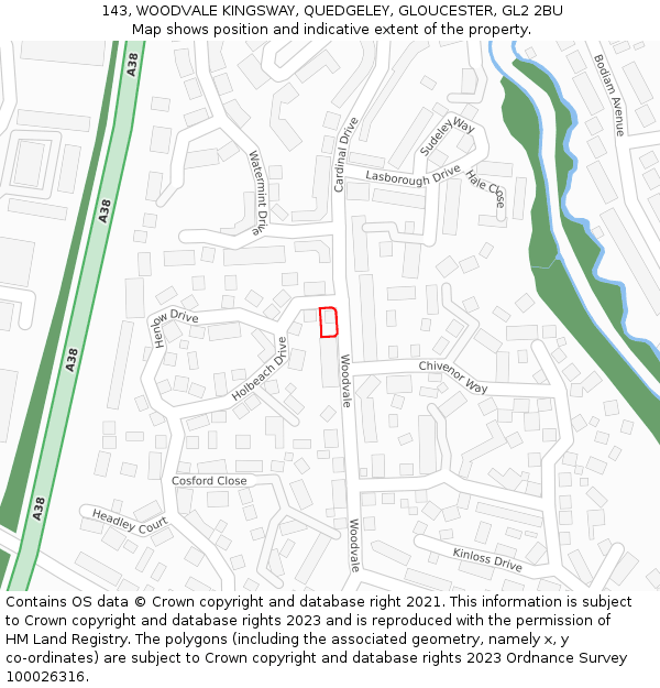 143, WOODVALE KINGSWAY, QUEDGELEY, GLOUCESTER, GL2 2BU: Location map and indicative extent of plot