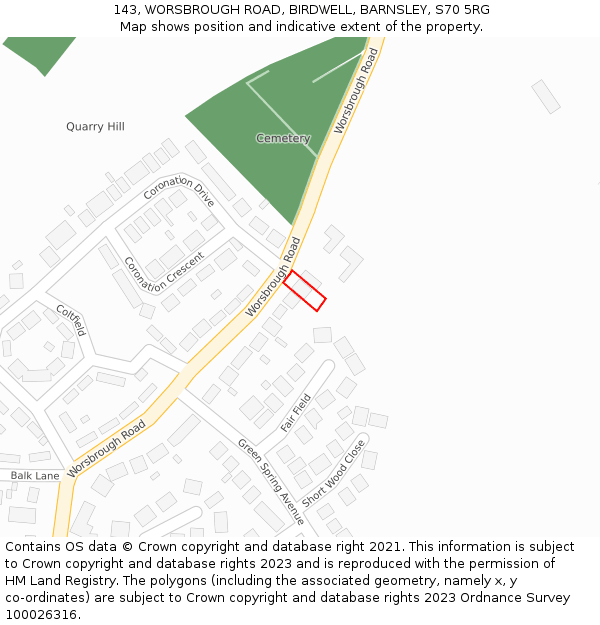 143, WORSBROUGH ROAD, BIRDWELL, BARNSLEY, S70 5RG: Location map and indicative extent of plot