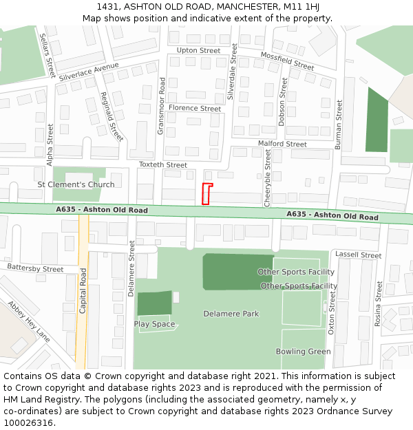 1431, ASHTON OLD ROAD, MANCHESTER, M11 1HJ: Location map and indicative extent of plot