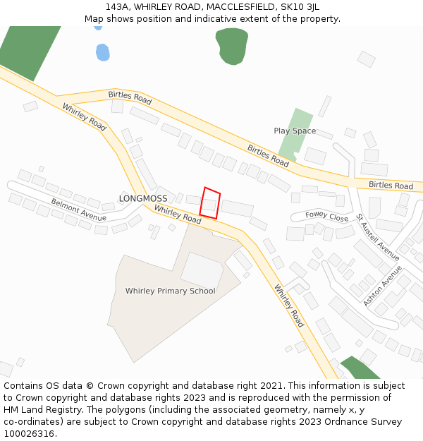 143A, WHIRLEY ROAD, MACCLESFIELD, SK10 3JL: Location map and indicative extent of plot