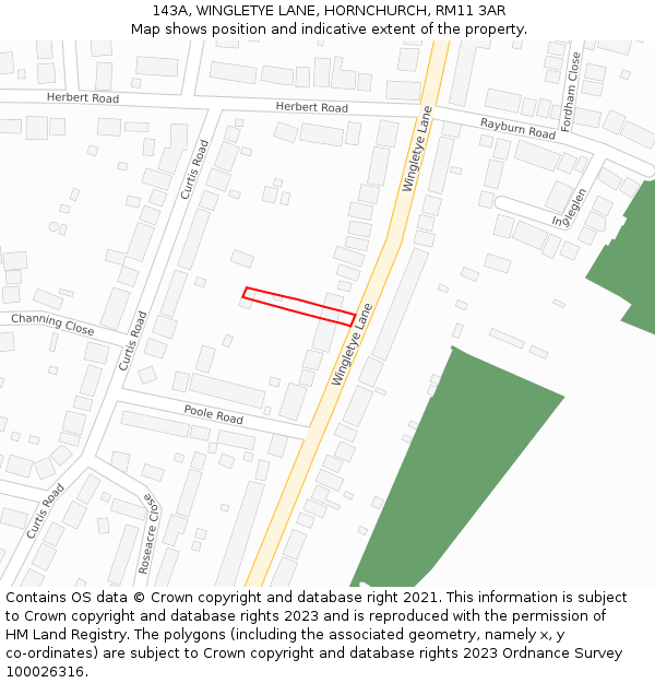 143A, WINGLETYE LANE, HORNCHURCH, RM11 3AR: Location map and indicative extent of plot