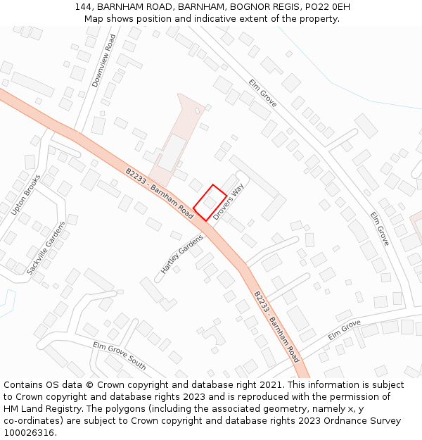 144, BARNHAM ROAD, BARNHAM, BOGNOR REGIS, PO22 0EH: Location map and indicative extent of plot