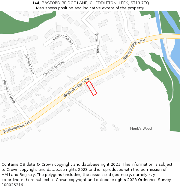 144, BASFORD BRIDGE LANE, CHEDDLETON, LEEK, ST13 7EQ: Location map and indicative extent of plot