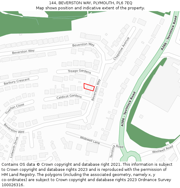 144, BEVERSTON WAY, PLYMOUTH, PL6 7EQ: Location map and indicative extent of plot
