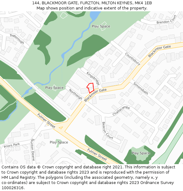 144, BLACKMOOR GATE, FURZTON, MILTON KEYNES, MK4 1EB: Location map and indicative extent of plot