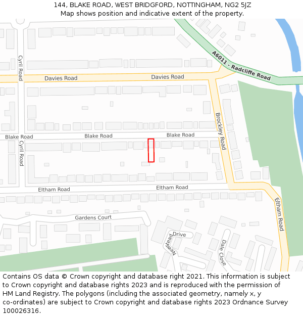 144, BLAKE ROAD, WEST BRIDGFORD, NOTTINGHAM, NG2 5JZ: Location map and indicative extent of plot