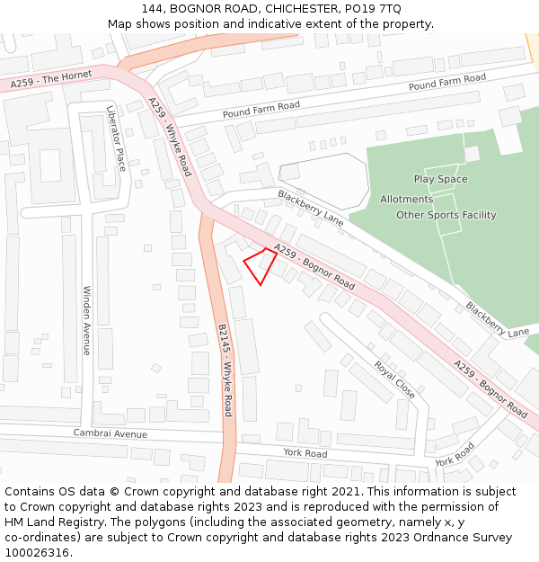 144, BOGNOR ROAD, CHICHESTER, PO19 7TQ: Location map and indicative extent of plot