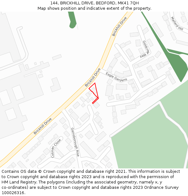 144, BRICKHILL DRIVE, BEDFORD, MK41 7QH: Location map and indicative extent of plot