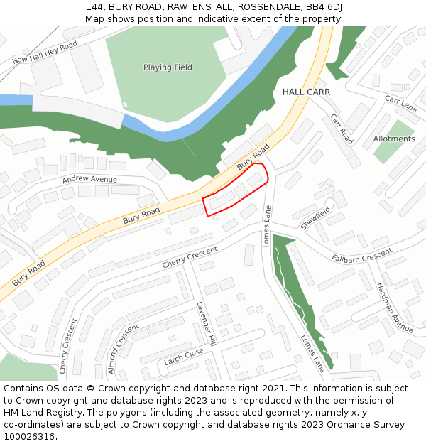 144, BURY ROAD, RAWTENSTALL, ROSSENDALE, BB4 6DJ: Location map and indicative extent of plot