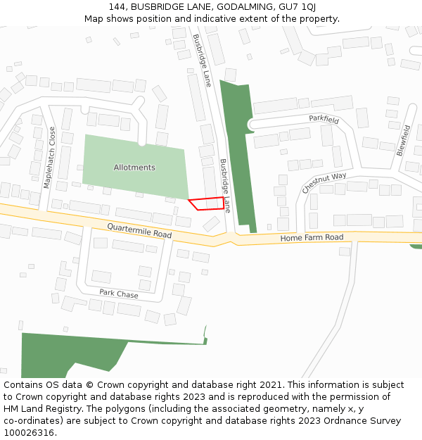 144, BUSBRIDGE LANE, GODALMING, GU7 1QJ: Location map and indicative extent of plot