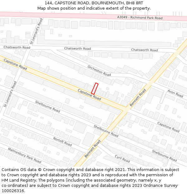 144, CAPSTONE ROAD, BOURNEMOUTH, BH8 8RT: Location map and indicative extent of plot