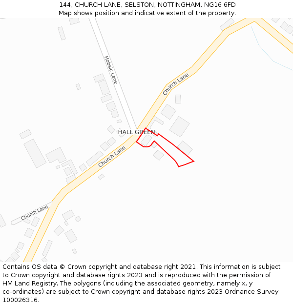 144, CHURCH LANE, SELSTON, NOTTINGHAM, NG16 6FD: Location map and indicative extent of plot