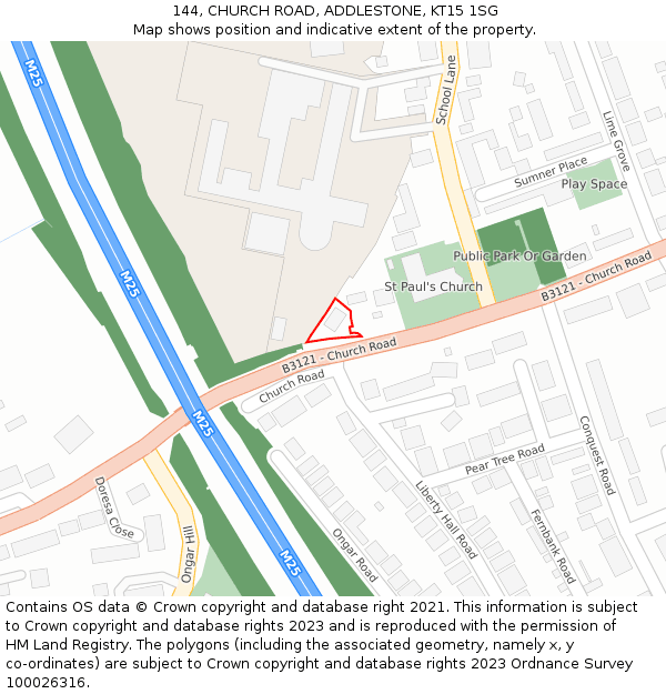 144, CHURCH ROAD, ADDLESTONE, KT15 1SG: Location map and indicative extent of plot