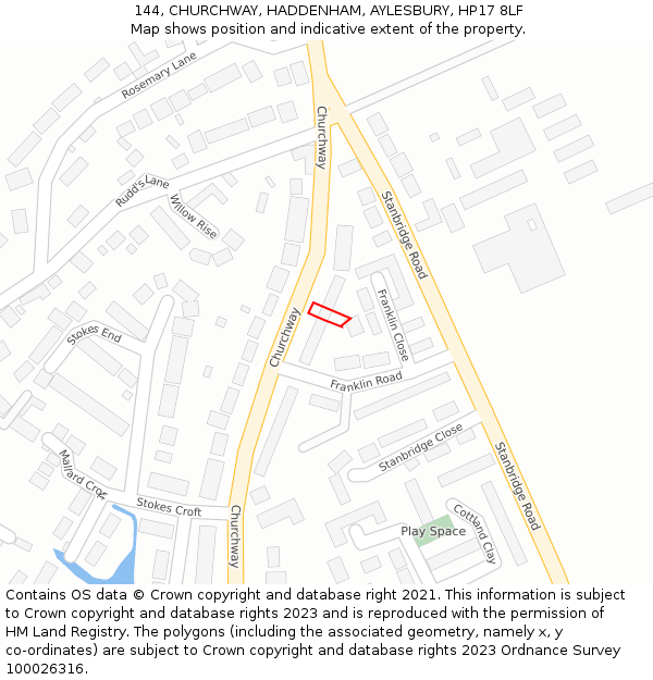 144, CHURCHWAY, HADDENHAM, AYLESBURY, HP17 8LF: Location map and indicative extent of plot