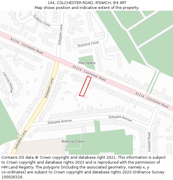 144, COLCHESTER ROAD, IPSWICH, IP4 4RT: Location map and indicative extent of plot