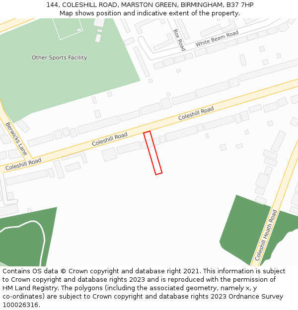 144, COLESHILL ROAD, MARSTON GREEN, BIRMINGHAM, B37 7HP: Location map and indicative extent of plot