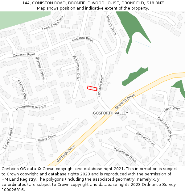 144, CONISTON ROAD, DRONFIELD WOODHOUSE, DRONFIELD, S18 8NZ: Location map and indicative extent of plot