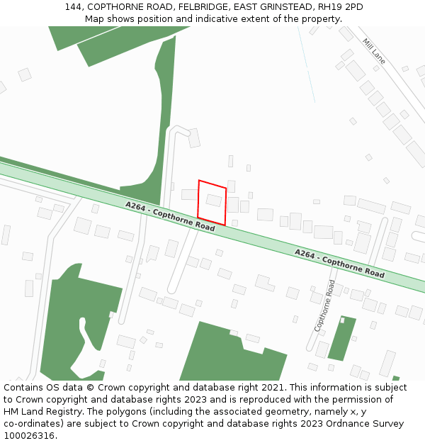 144, COPTHORNE ROAD, FELBRIDGE, EAST GRINSTEAD, RH19 2PD: Location map and indicative extent of plot