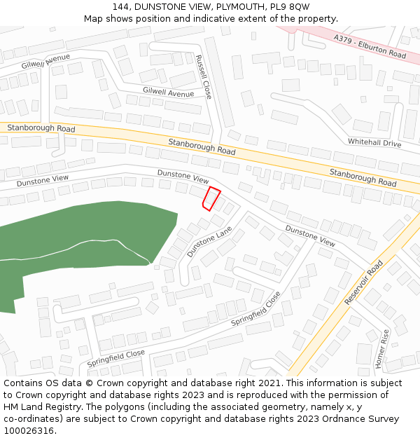 144, DUNSTONE VIEW, PLYMOUTH, PL9 8QW: Location map and indicative extent of plot