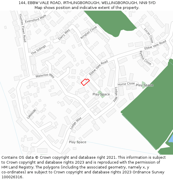 144, EBBW VALE ROAD, IRTHLINGBOROUGH, WELLINGBOROUGH, NN9 5YD: Location map and indicative extent of plot