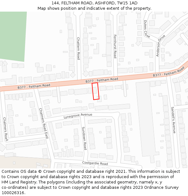 144, FELTHAM ROAD, ASHFORD, TW15 1AD: Location map and indicative extent of plot