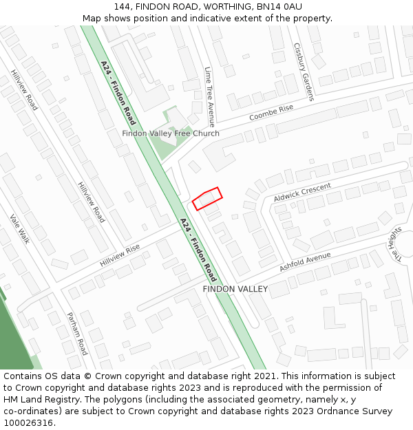 144, FINDON ROAD, WORTHING, BN14 0AU: Location map and indicative extent of plot
