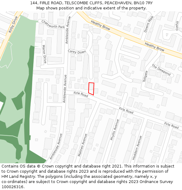 144, FIRLE ROAD, TELSCOMBE CLIFFS, PEACEHAVEN, BN10 7RY: Location map and indicative extent of plot