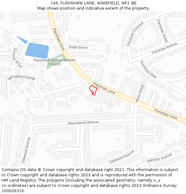 144, FLANSHAW LANE, WAKEFIELD, WF2 9JE: Location map and indicative extent of plot