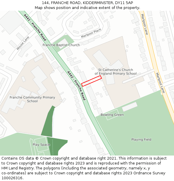 144, FRANCHE ROAD, KIDDERMINSTER, DY11 5AP: Location map and indicative extent of plot