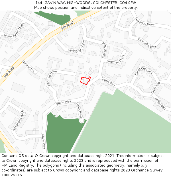 144, GAVIN WAY, HIGHWOODS, COLCHESTER, CO4 9EW: Location map and indicative extent of plot