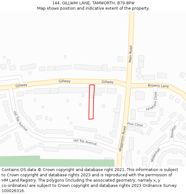 144, GILLWAY LANE, TAMWORTH, B79 8PW: Location map and indicative extent of plot