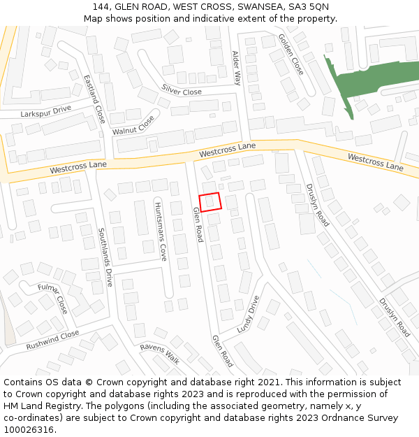 144, GLEN ROAD, WEST CROSS, SWANSEA, SA3 5QN: Location map and indicative extent of plot