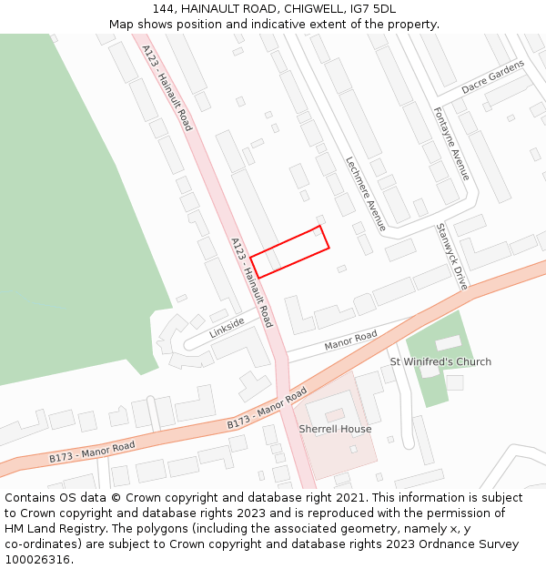 144, HAINAULT ROAD, CHIGWELL, IG7 5DL: Location map and indicative extent of plot